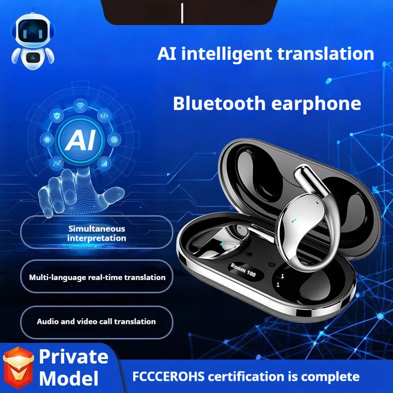 Sports hanging ear Bluetooth earphones in black or beige with digital display screen