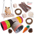 Wooden chew toy set for small pets with natural fibre components including straw and hyacinth balls