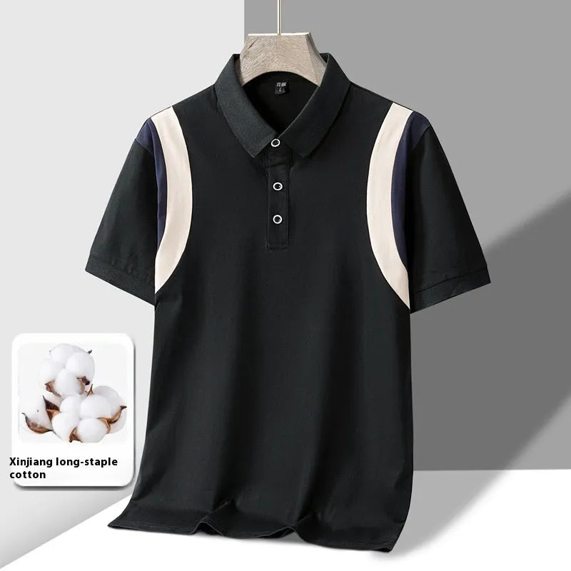 Men's striped business lapel short-sleeve T-shirt in Korean loose style for summer