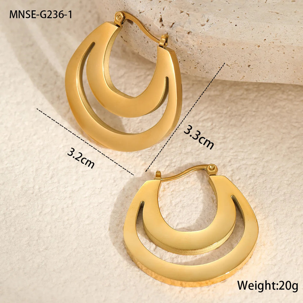 Geometric minimalist French earrings with stainless steel construction and 18K gold electroplating in gold and steel colour options