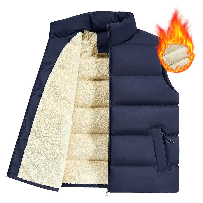 Men's striped lambswool vest in black, dark blue, or red colours, showing knit texture.