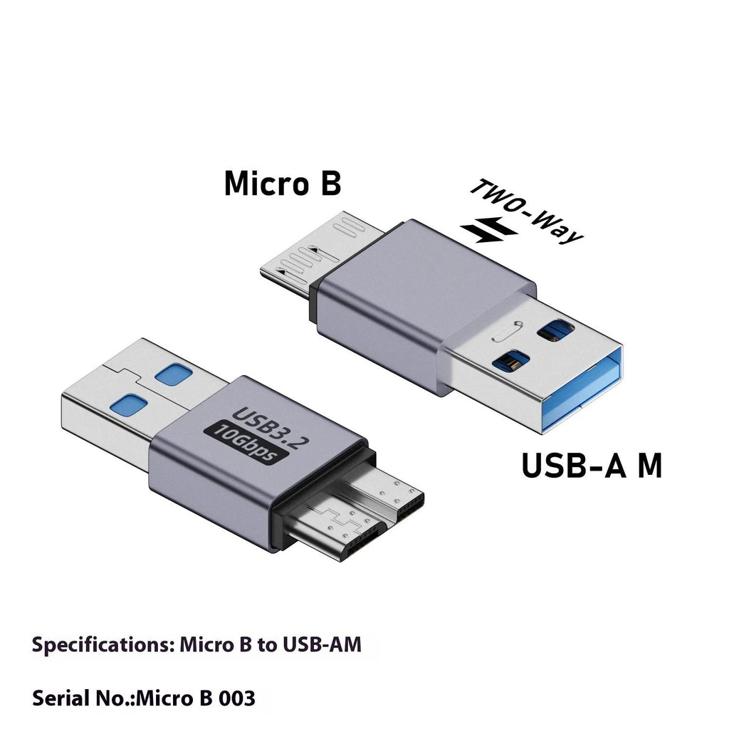 USB Type-A Male to Micro-B Female adapter connector for hard drives and mobile devices.