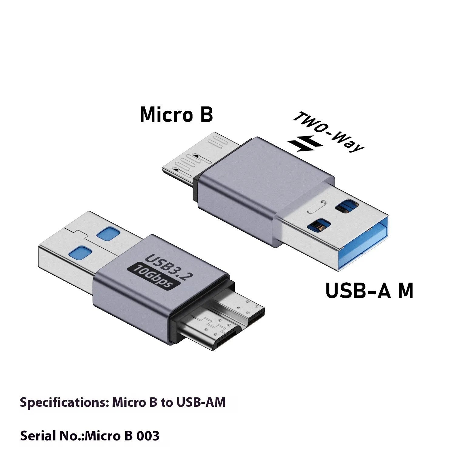 USB Type-A Male to Micro-B Female adapter connector for hard drives and mobile devices.