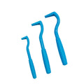 Three plastic pet tick removal clip tools with hook comb, shown in blue or green colour options.
