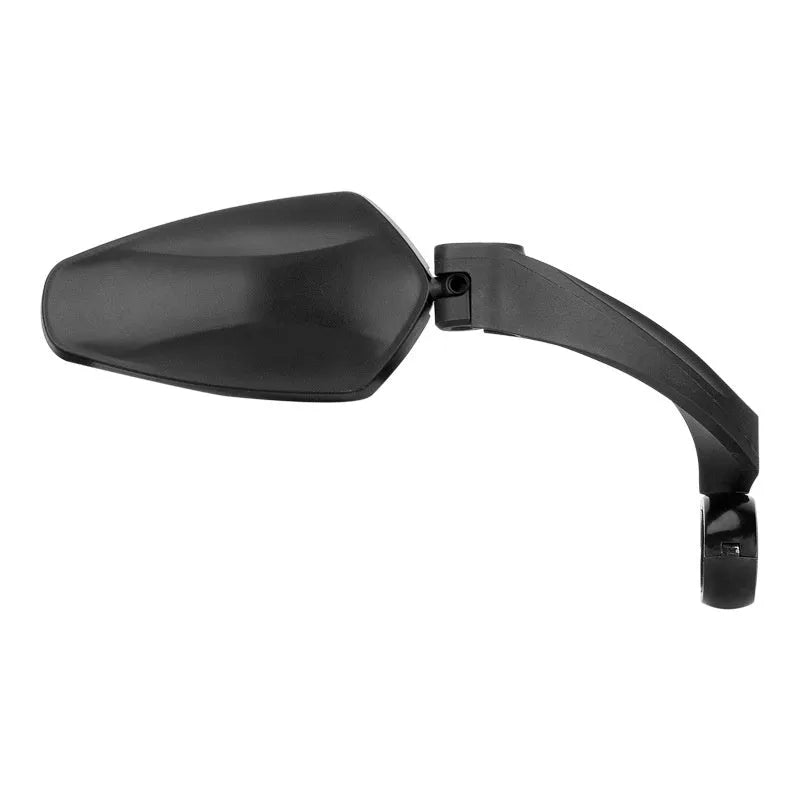 Black bicycle rearview mirror with acrylic PMMA construction measuring 210mm by 102.5mm
