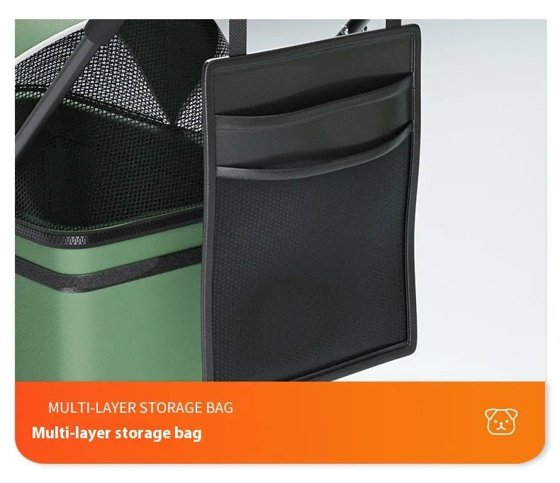Black metal folding pet cart with detachable design and large capacity interior