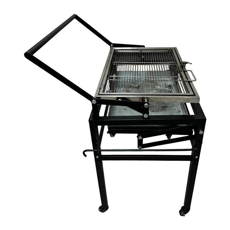 Foldable charcoal BBQ stove with detachable grill components for courtyard cooking