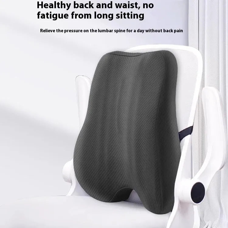 Office chair lumbar support cushion in grey colour showing 40x40x8cm dimensions