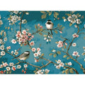 Blue abstract flowers and birds digital oil painting on 40x50cm linen canvas