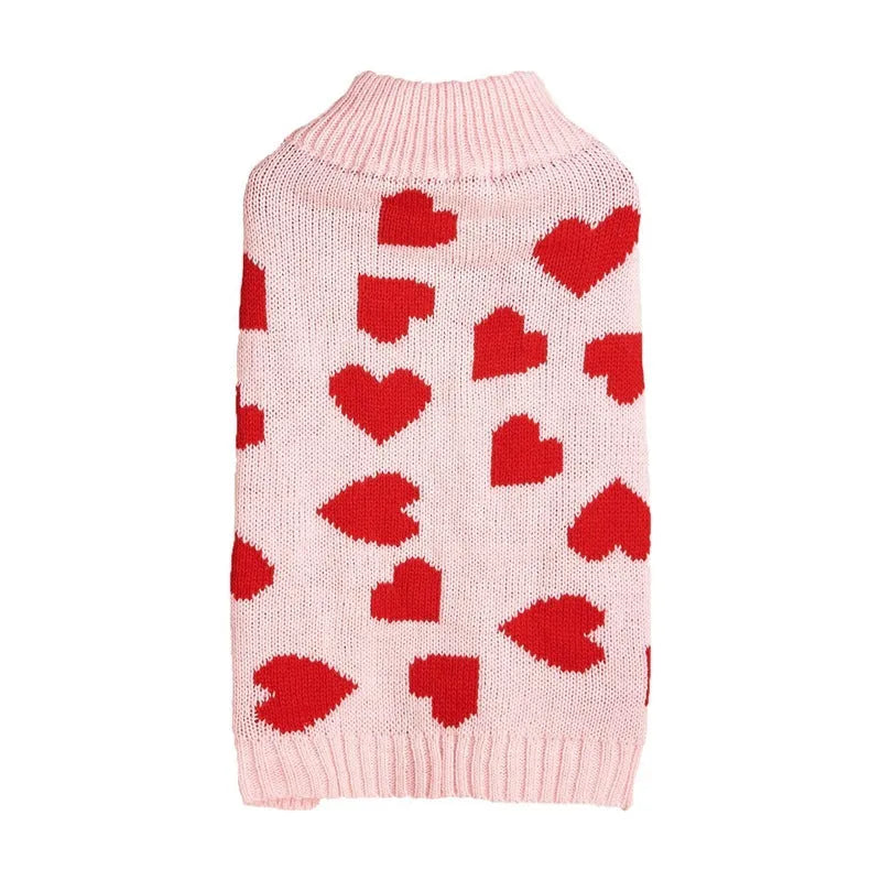 Red love heart pattern dog sweater on small canine model