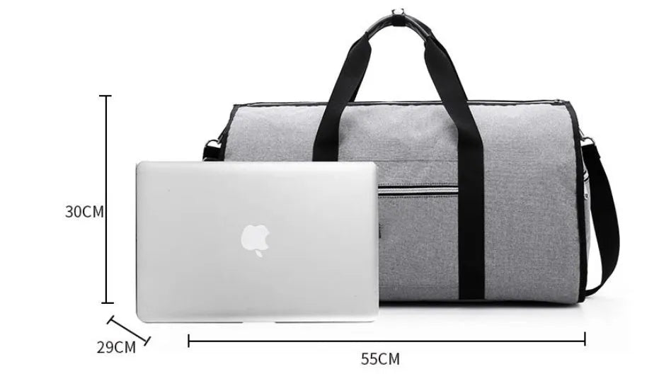 Medium-sized red cylinder travel bag made from Oxford cloth, showing zipper opening and pocket.