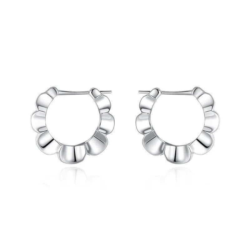 Silver geometric round earrings with retro elegant style and electroplated finish