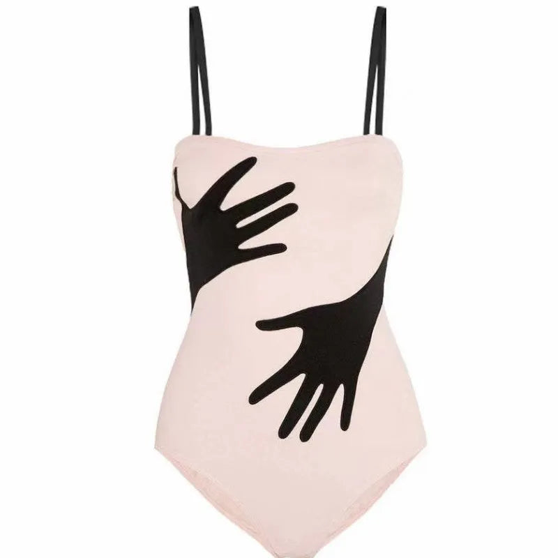 Women's one-piece bikini swimsuit in Polyester fabric, size range S to XL.