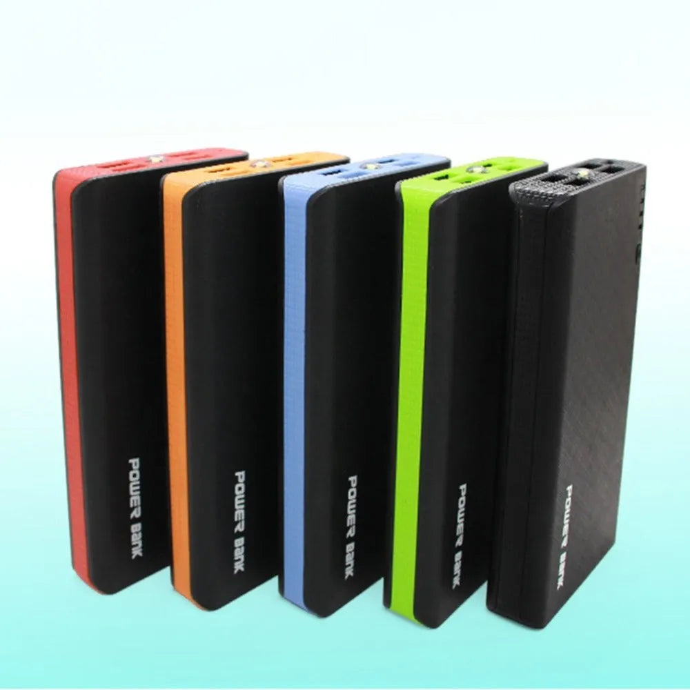 20000mAh power bank portable charger in blue green orange red or black with dual output charging ports