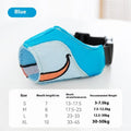 Canvas dog mouth cover muzzle in Ollie Brown Bear and Bondi Blue Shark designs with four size options