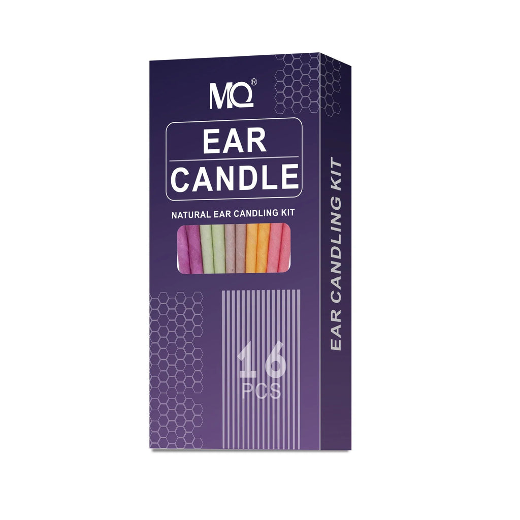 MQ Horn ear candle set showing candles, protection boards, and cotton swabs in assorted colours