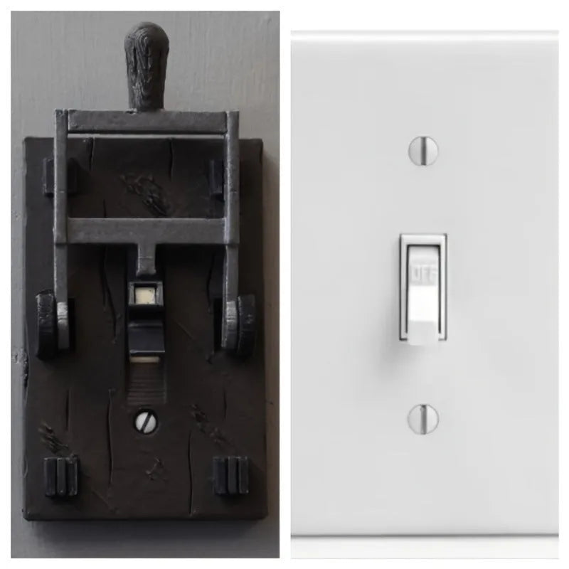 Retro-styled mechanical light switch with holiday decoration design and exposed mounting plate