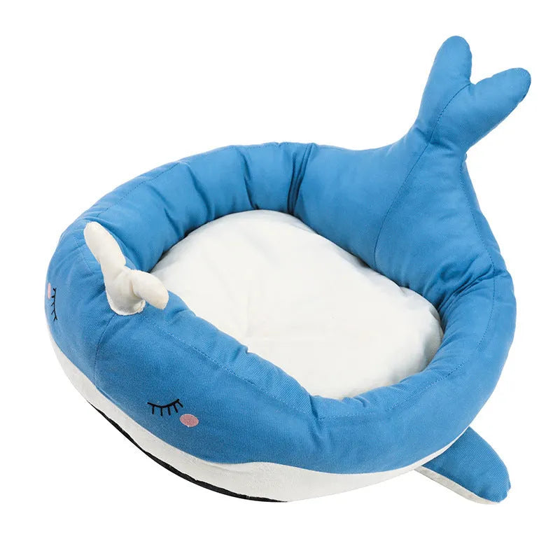 Blue duck-shaped fluffy pet bed sofa for small dogs and cats on floor