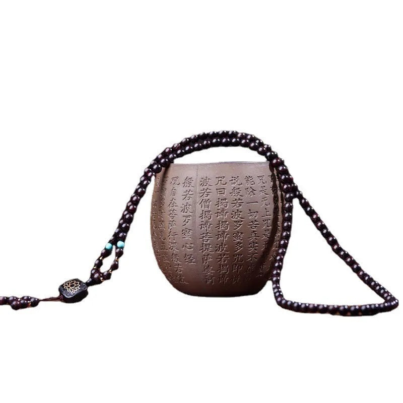 Zambia rosewood Buddha beads bracelet with flat lotus pendant, 108 wooden beads 0.6cm diameter