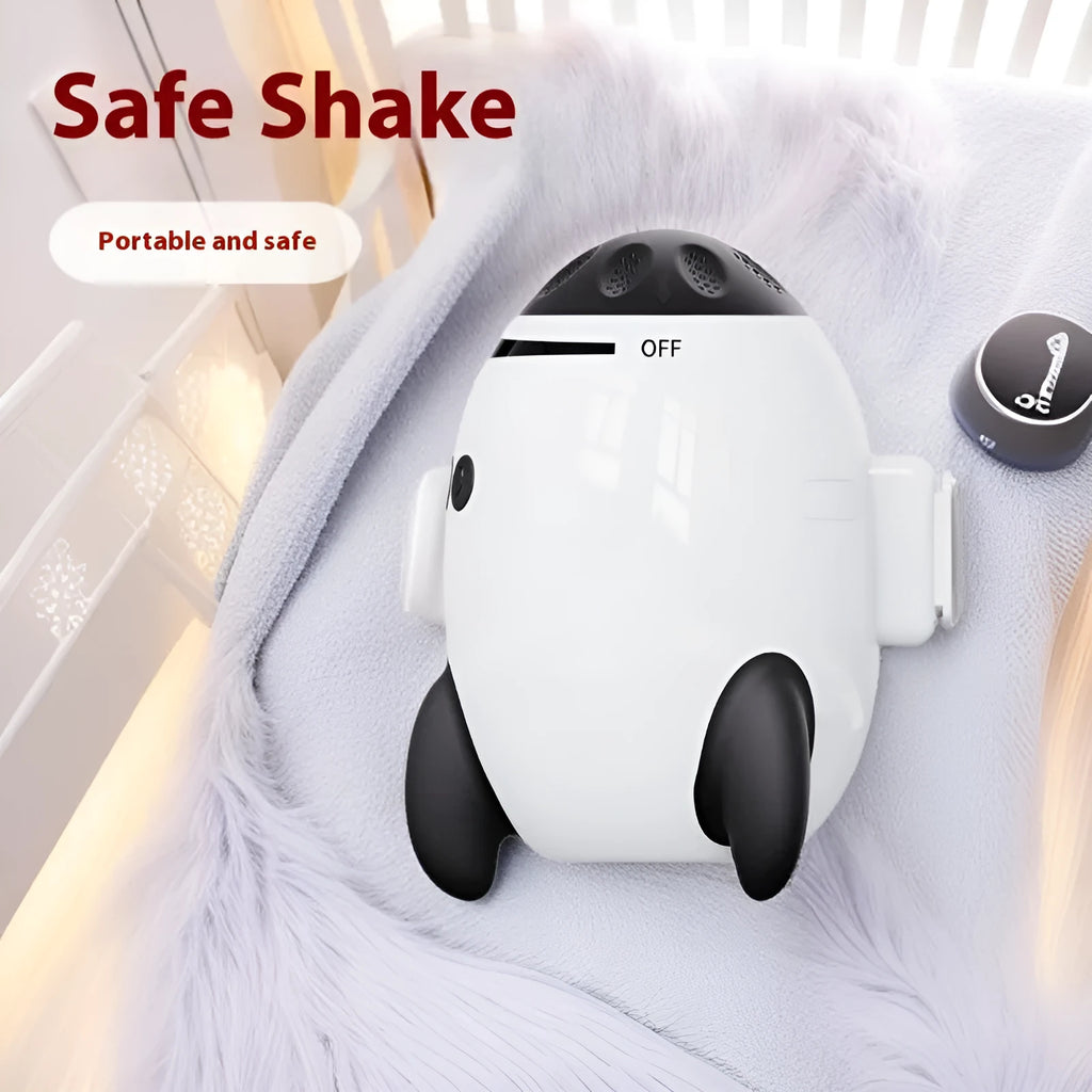 White baby sleep comforter device with automatic shaking and Bluetooth connectivity for infant strollers
