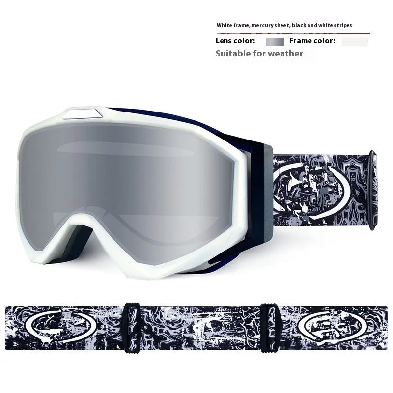 Motorcycle goggles with double layer anti-fog lens in various colour options including black, red and blue frames