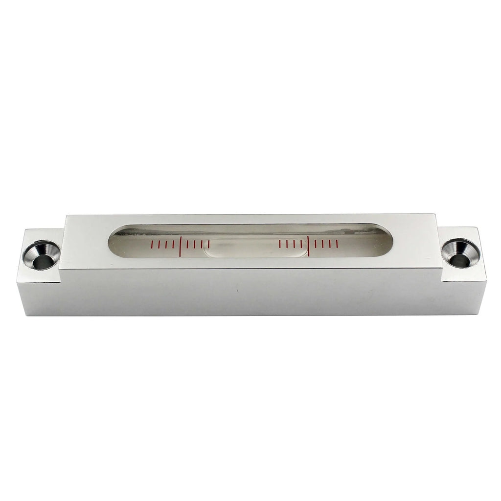 Mini metal spirit level with glass vial showing 500 bubbles for precise measurement
