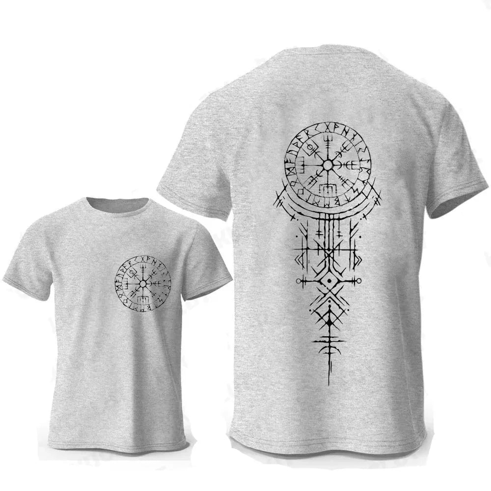 Men's pure cotton t-shirt with Viking Rune Compass heat transfer graphic in various sizes