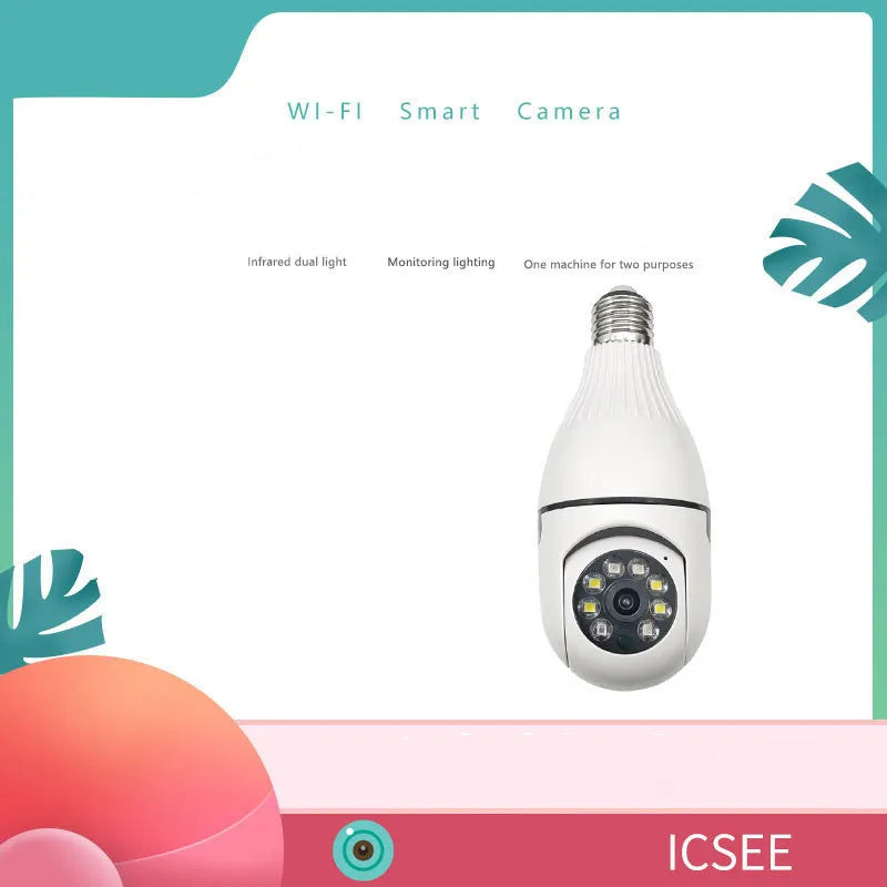 Minions brand wireless IP security camera on a stand, showing a wide-angle lens and status light.