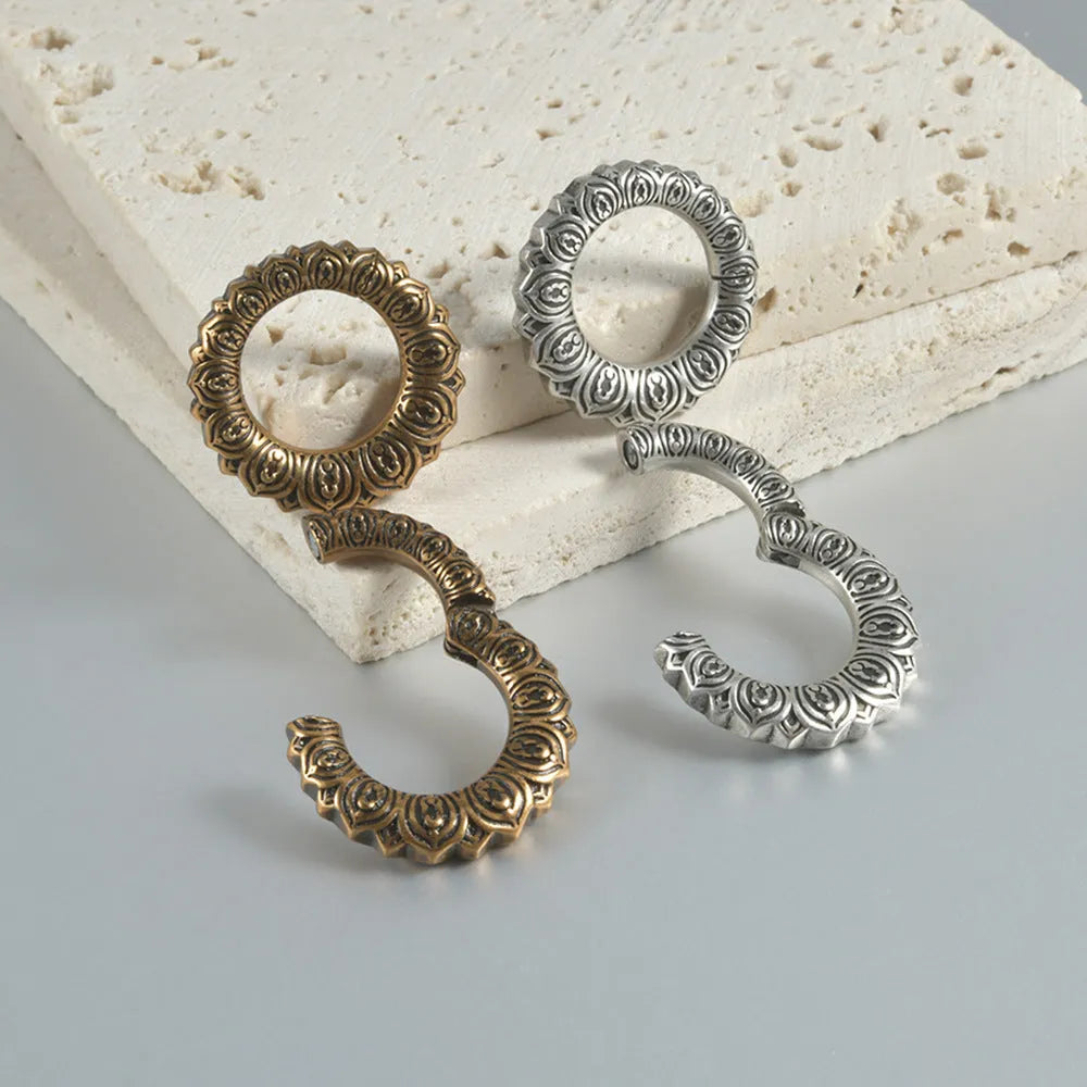Retro geometric magnetic earrings in heart or lotus shapes with antique silver or gold finish