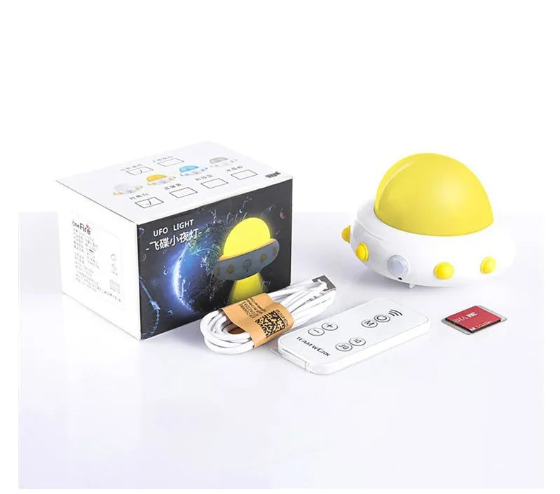 Remote control UFO bedside night light in blue, pink, or white with LED illumination
