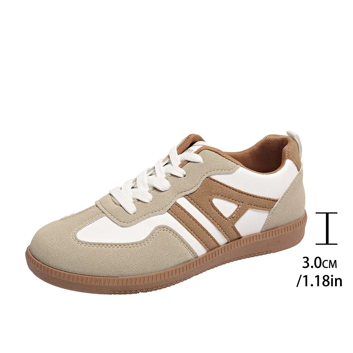 Women's retro colour matching lace-up jogging shoes in grey with low platform heel and round toe.