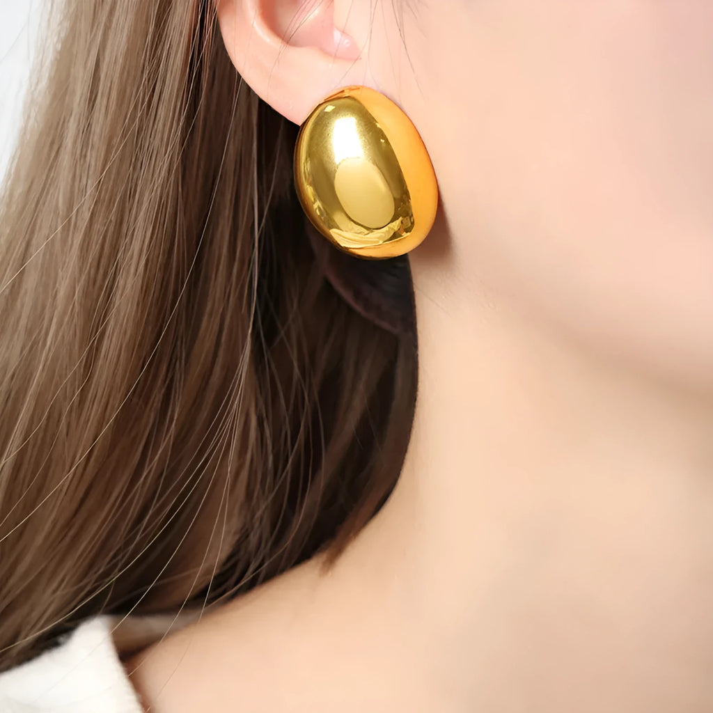 Geometric line earrings with 18K gold electroplating on stainless steel, glazed surface ear studs for women