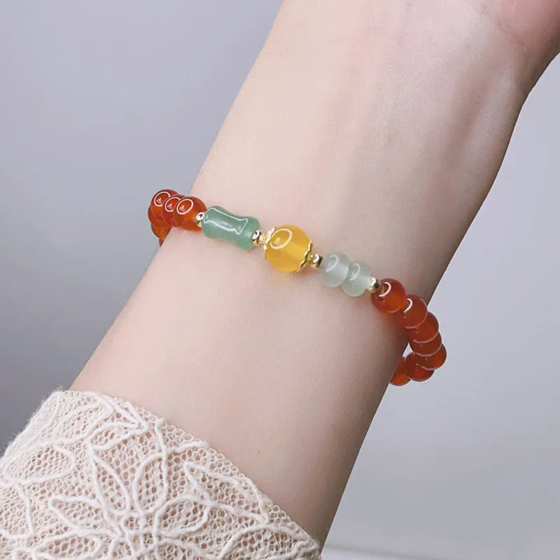 Red agate bracelet for women with Chinese style dragon or lucky bag design manual craftsmanship