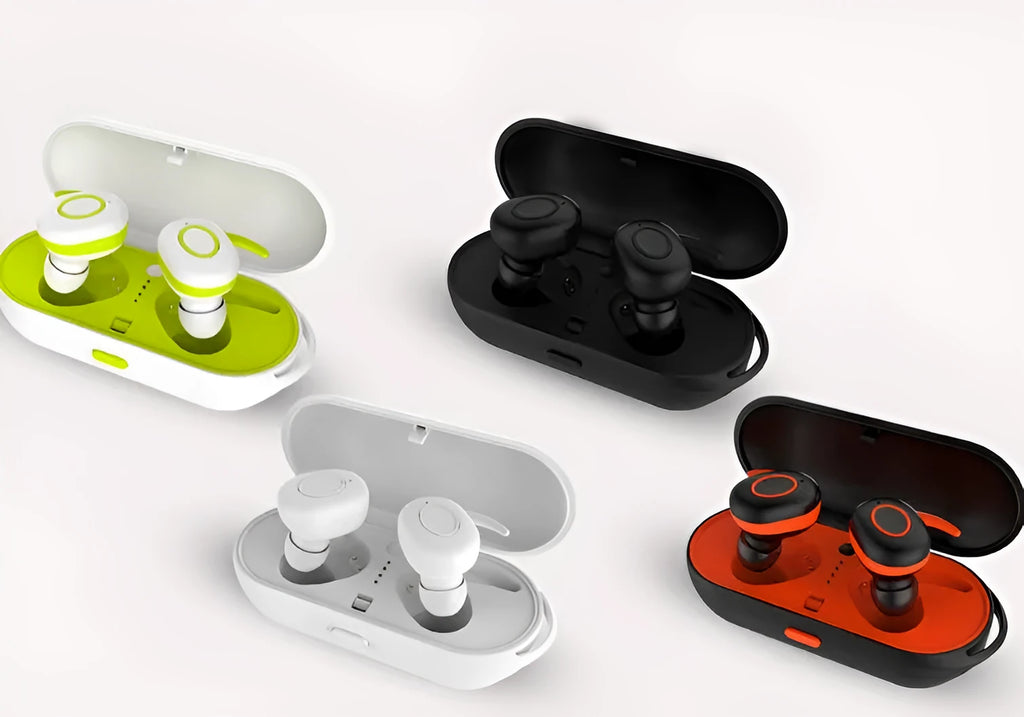 Compact Bluetooth wireless headphones with noise reduction in black, green, red, or white colours