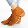 Women's suede ankle boots with side zip and chunky heel in beige colour