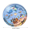 Square blue water sensory playmat for cats with floating fish toys on surface