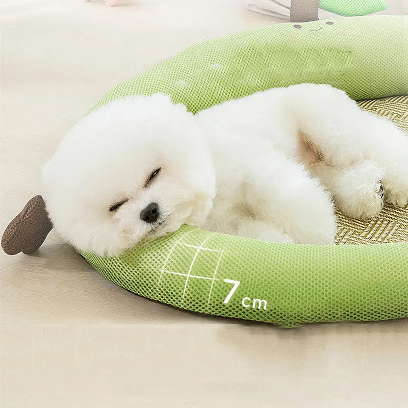 Green fruit-shaped backrest pet nest bed with cooling mat for dogs and cats