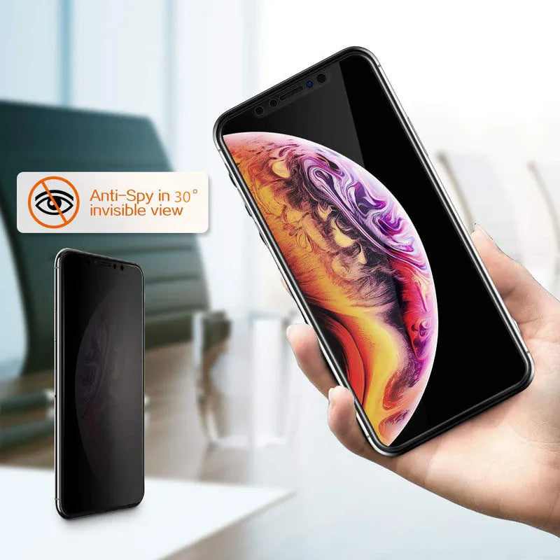 Anti-peeping tempered glass screen protector for iPhone with black privacy film