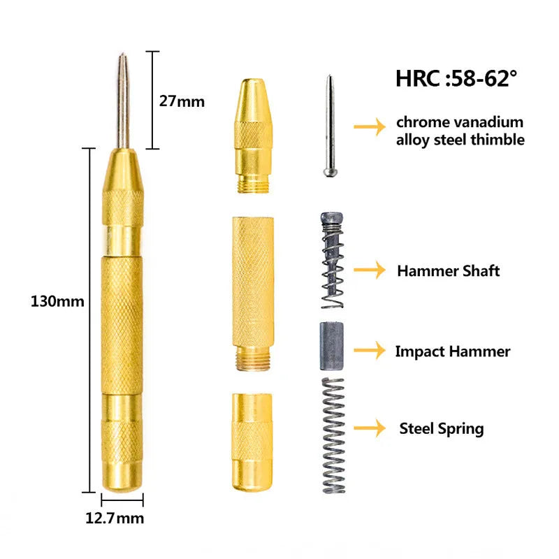 High speed steel step drill bit and centre punch set for drilling metal, wood, and plastic.