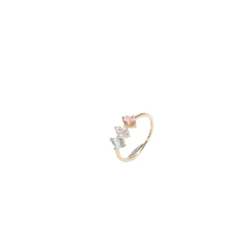 Women's Mother's Day birthstone ring with geometric triangle design and horse eye tricolor zircon stones