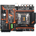 X99 computer motherboard showing LGA2011-3 CPU socket, four DDR4 memory slots, and M.2 interface