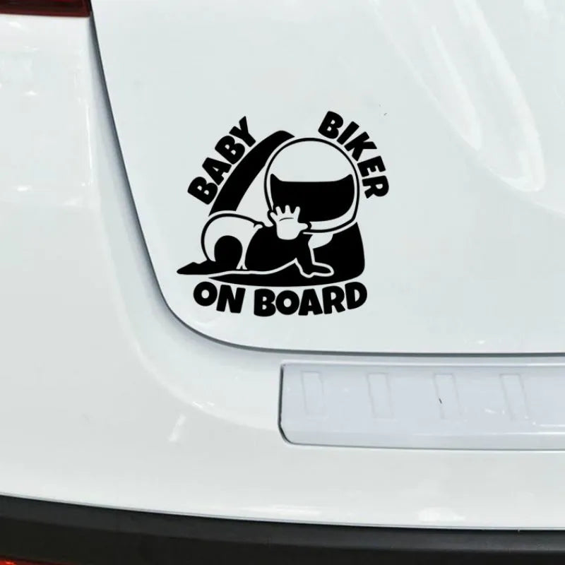 Black and white reflective BABY ON BOARD car sticker measuring 14.5 by 15 centimetres