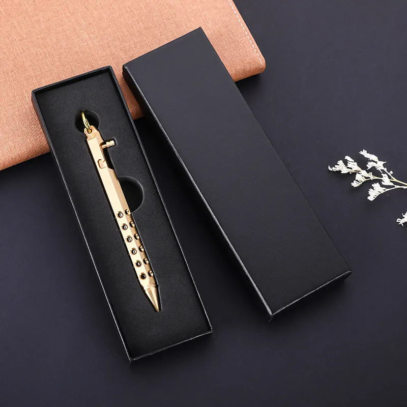 Brass hexagonal bolt pen with 0.5mm fine tip, shown in natural brass finish