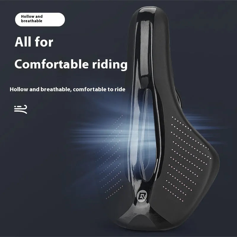 Black and pink bicycle seat cushion for mountain bikes and sports road bikes with PU foam construction
