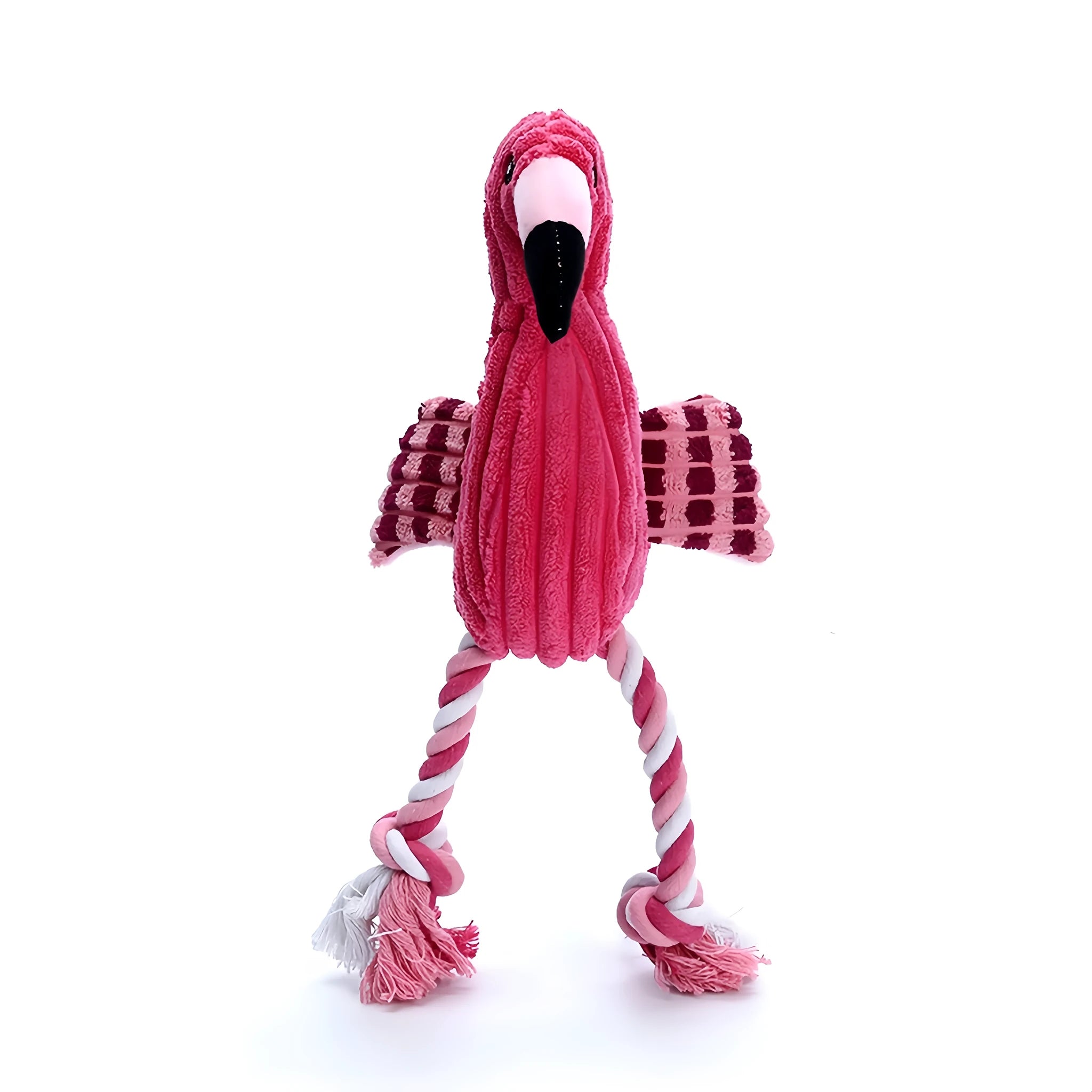 Pink animal-shaped corduroy dog toy with squeaker inside for small and large breed dogs