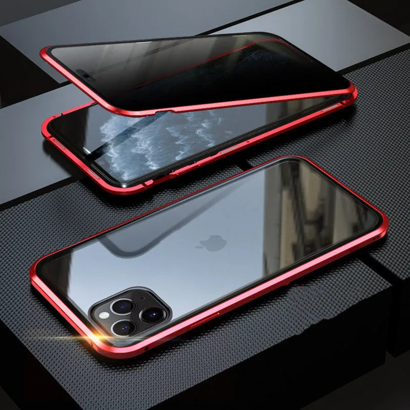 Tempered glass anti-spy clamshell phone case in multiple colours for iPhone models