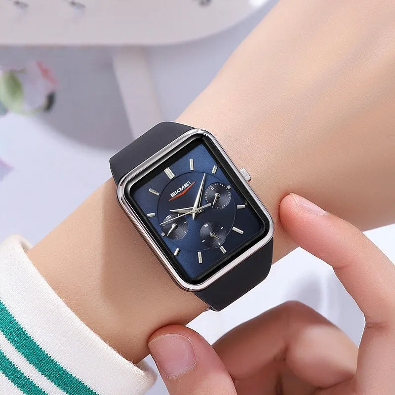 Square silicone waterproof digital watch for girls in multiple colour options showing 10.8mm thickness
