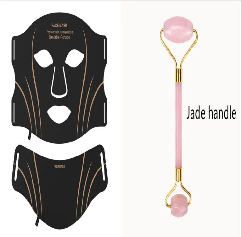 Black gold IPL LED photon beauty facial mask device with headband and scarf accessory