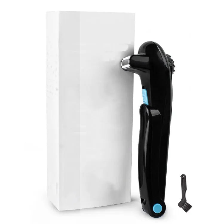 Black folding electric body shaver with pivoting head in closed position