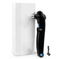 Black folding electric body shaver with pivoting head in closed position